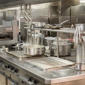 Stainless steel is used in the kitchen