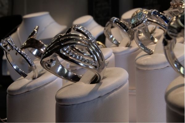 a group of rings on display